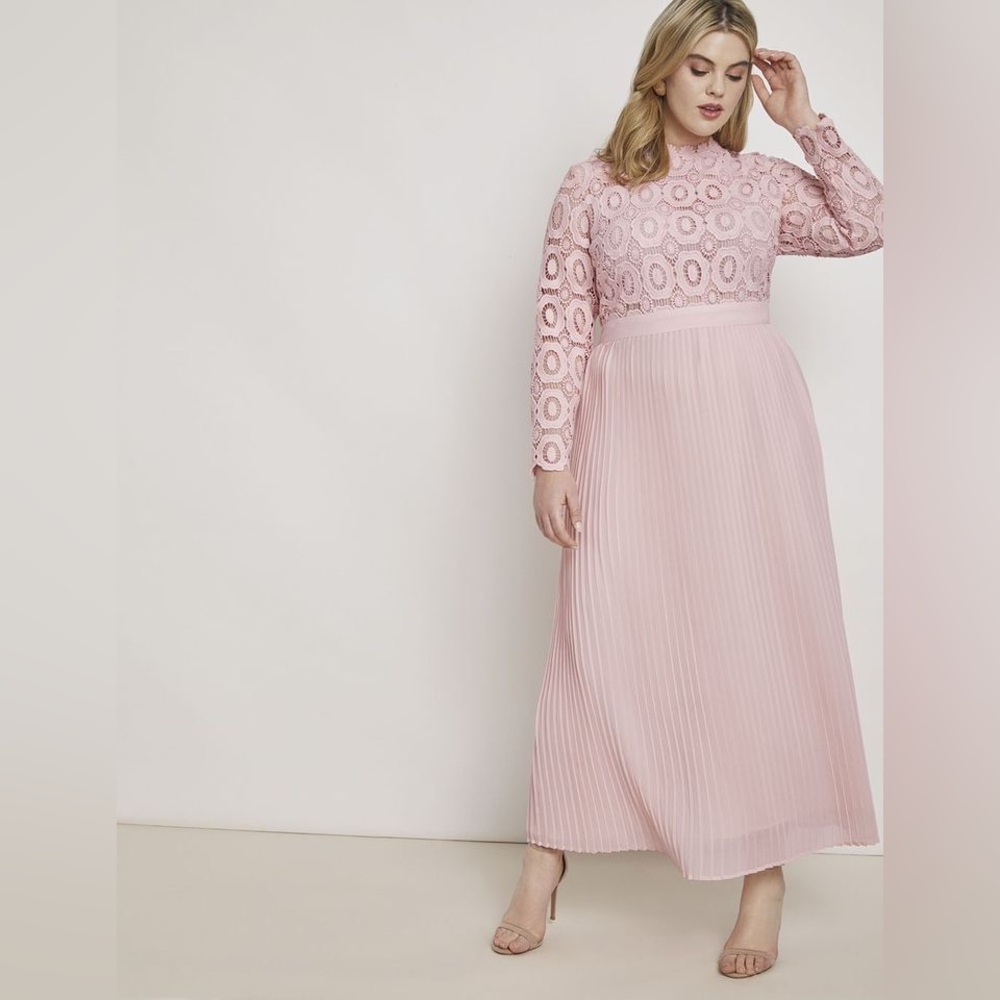 Eloquii Pink Lace Long Sleeve Dress
